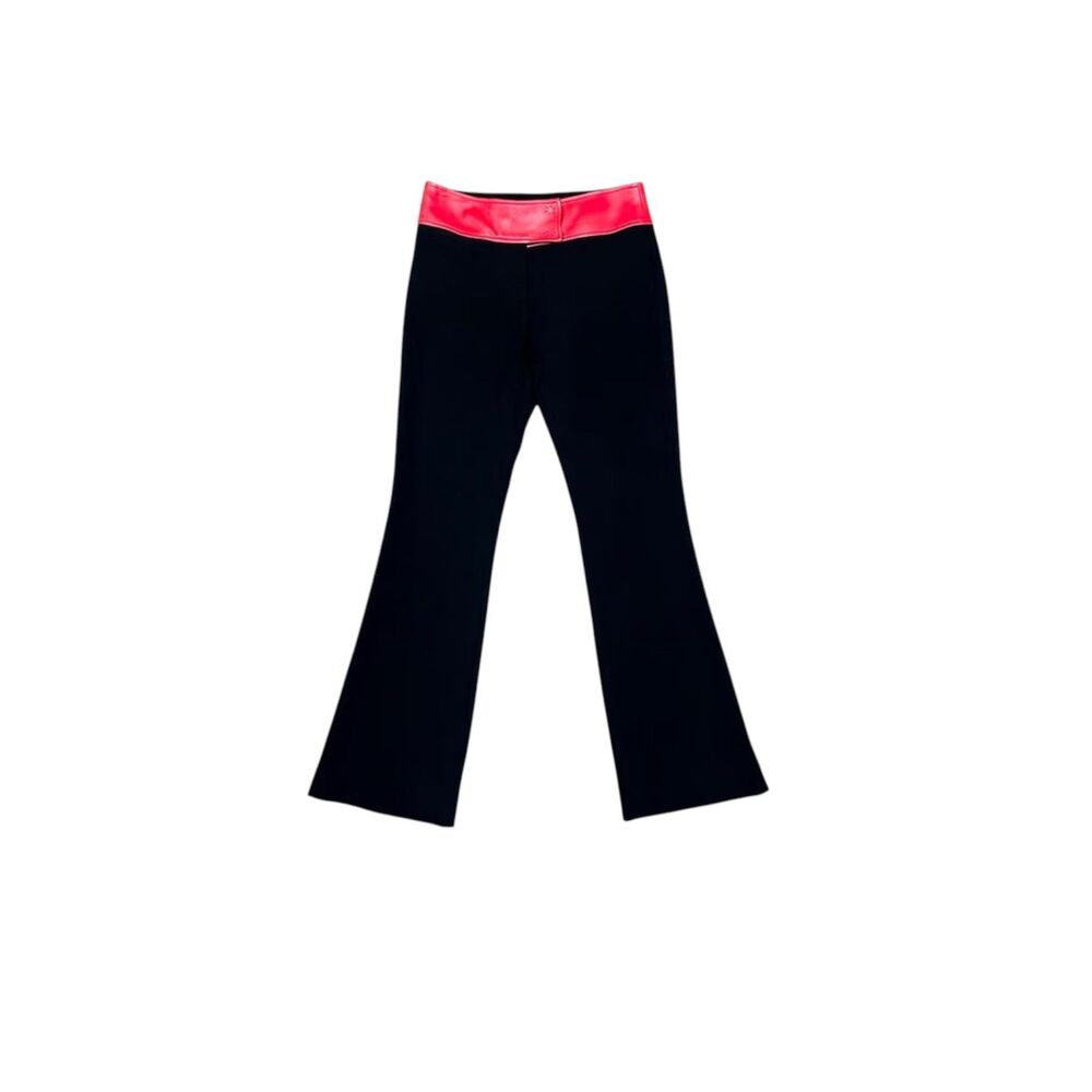 1990s Dolce & Gabbana stretchy knit flare pants w red leather waist band IT42